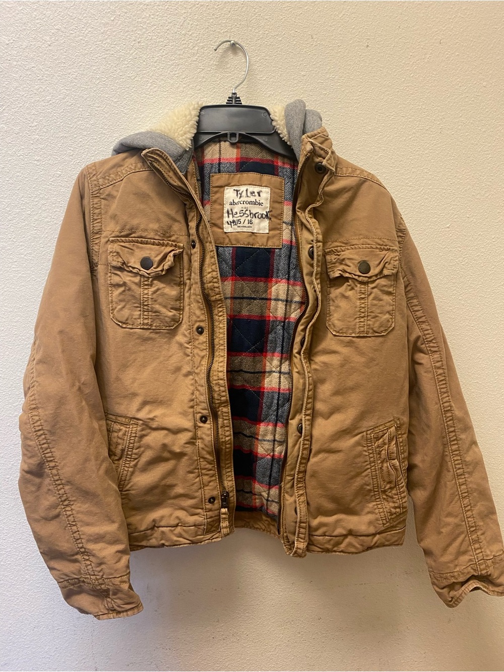 Abercrombie Tan Sherpa-Lined Jacket with hoodie